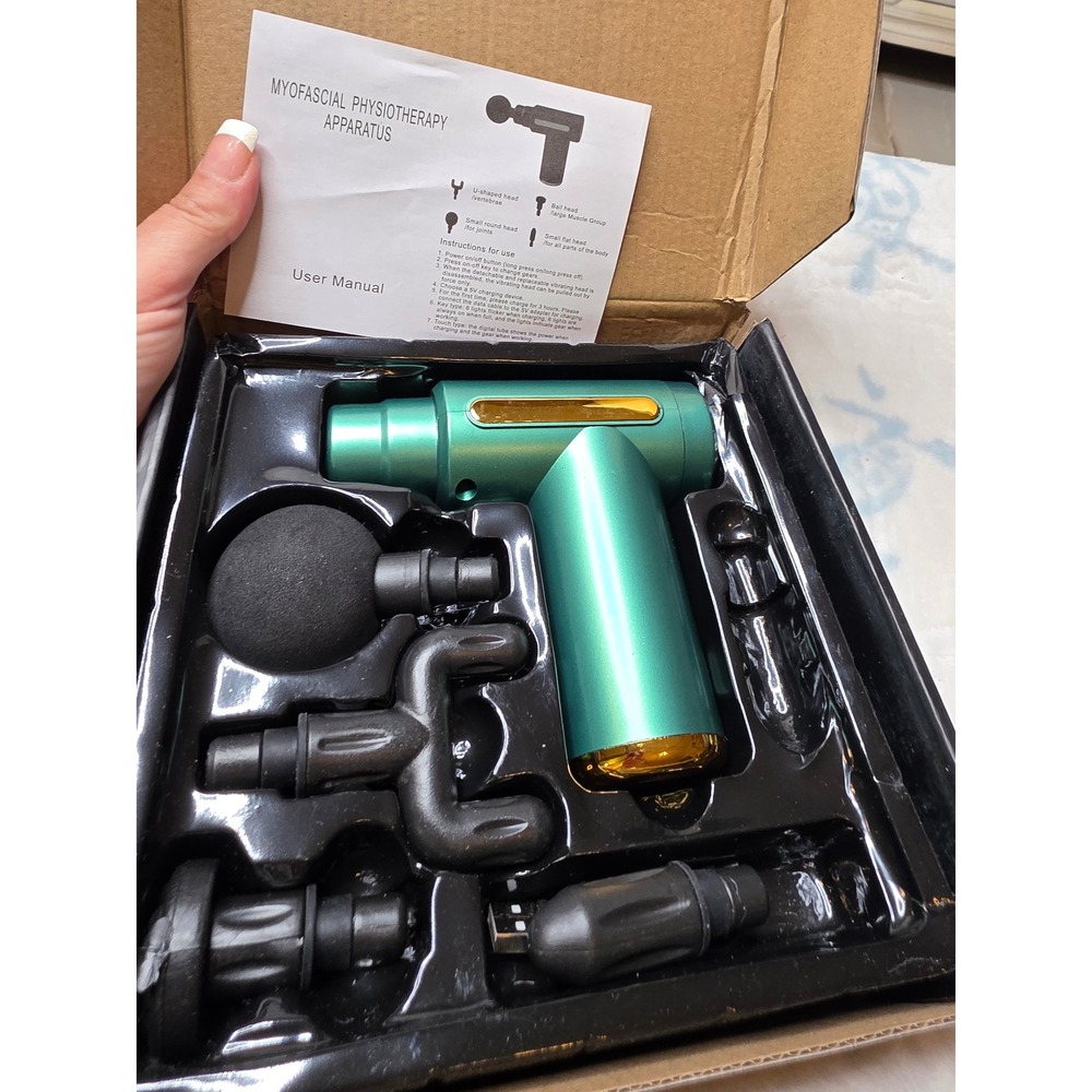 Myofascial Physiotherapy Apparatus Massage Gun Teal Gold 4 Heads Type-C‎ New
